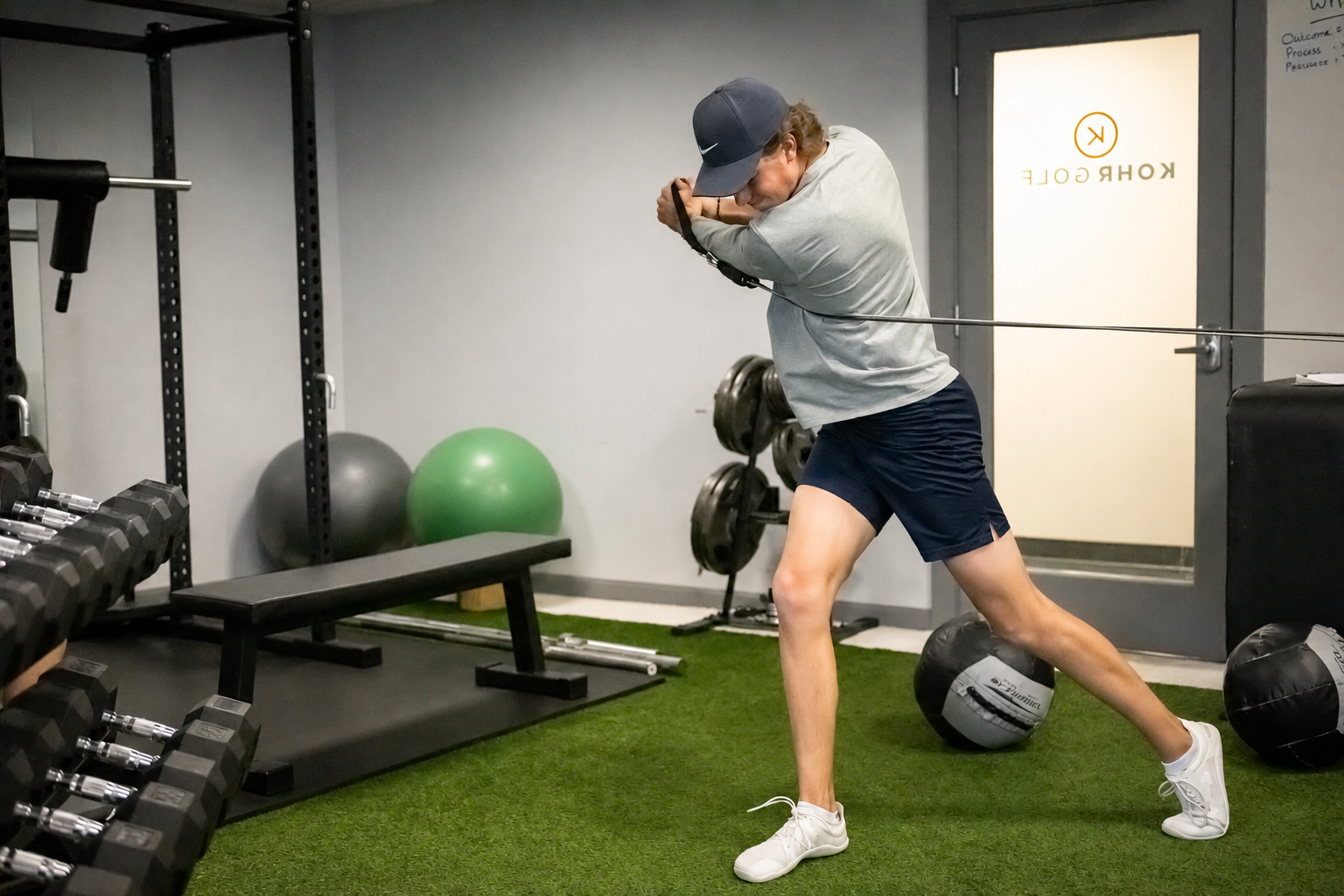 Golfer training with resistance bands at RPS Fitness